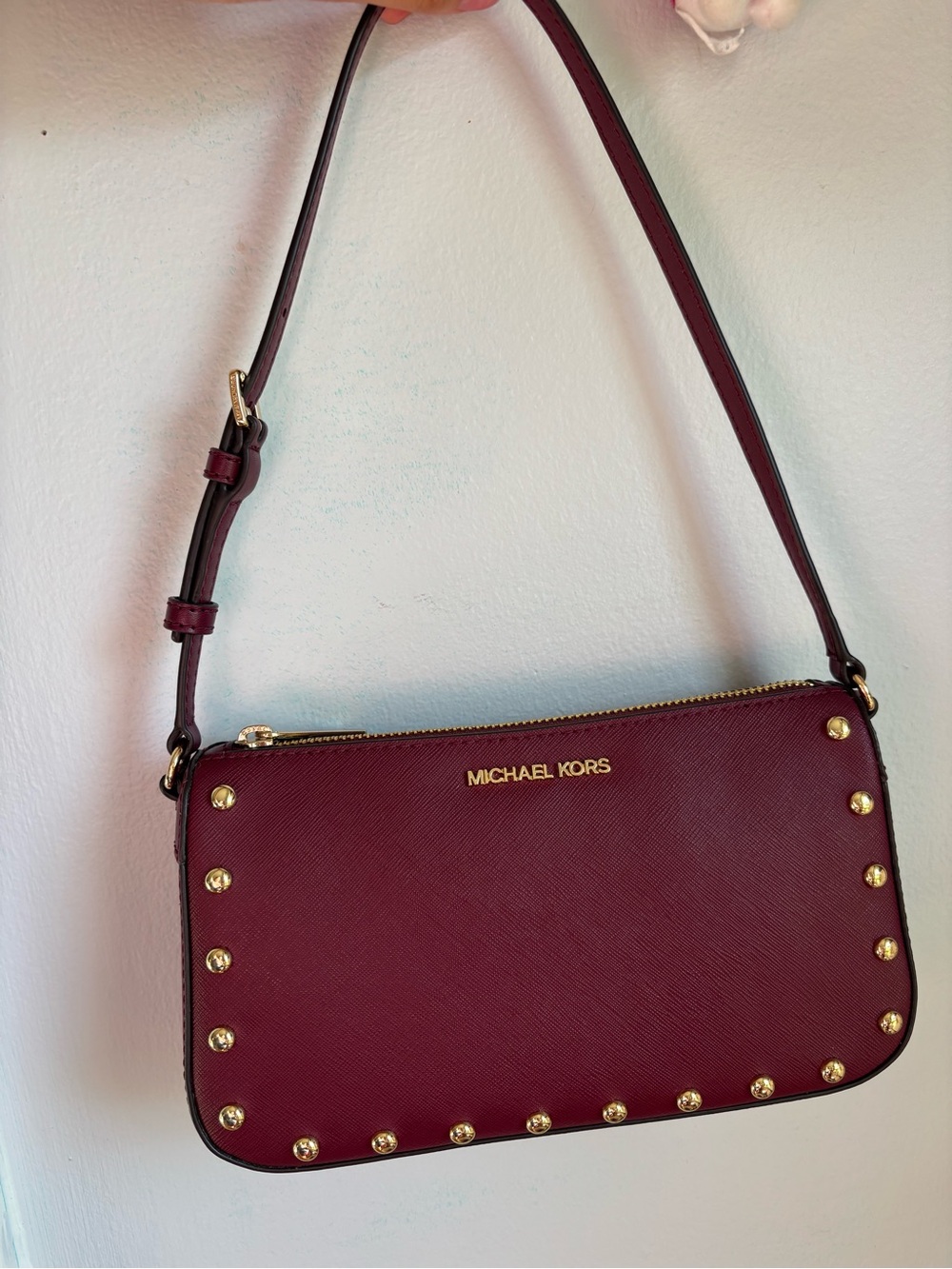 Michael Kors Burgundy Studded Leather Shoulder Bag